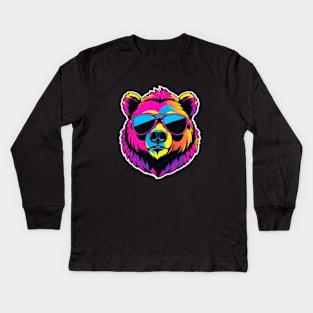 Cool Neon Bear Kids Long Sleeve T-Shirt